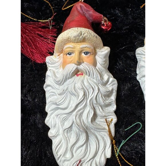 Vintage Handcrafted Santa Claus Ornament Set Of 5 With Red Hats & White Beards - Picture 6 of 12
